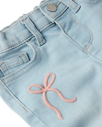 Toddler Girls Embroidered Bow High Rise Flare Jeans