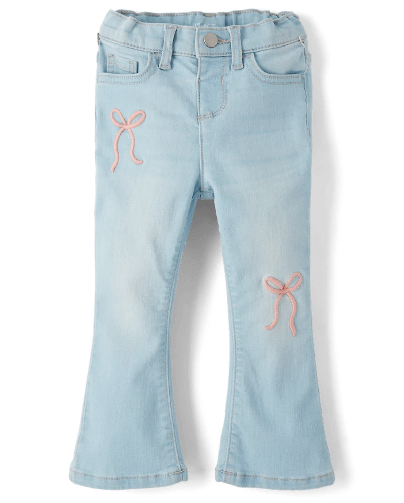 Toddler Girls Embroidered Bow High Rise Flare Jeans