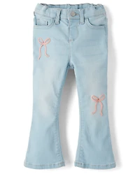 Toddler Girls Embroidered Bow High Rise Flare Jeans