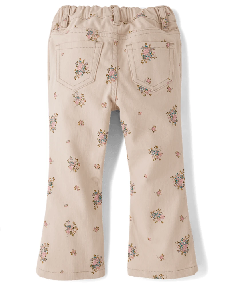 Toddler Girls Floral High Rise Flare Jeans