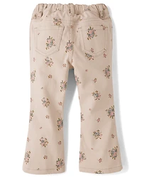 Toddler Girls Floral High Rise Flare Jeans