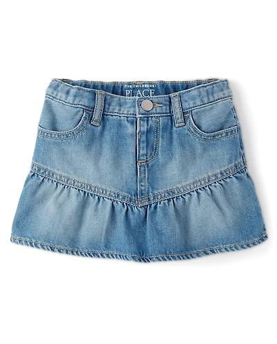 Jupe-short en jean à volants pour toute-petite fille