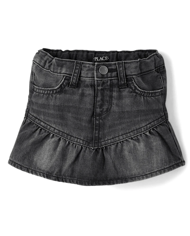Jupe-short en jean à volants pour toute-petite fille