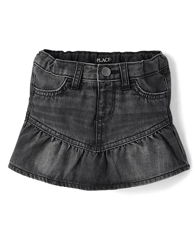 Jupe-short en jean à volants pour toute-petite fille