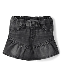 Jupe-short en jean à volants pour toute-petite fille