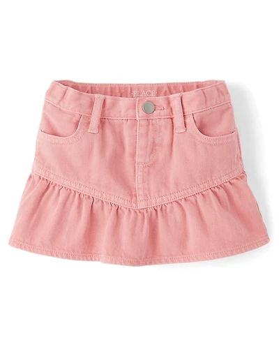 Jupe-short à volants en denim teint pièce pour petite fille