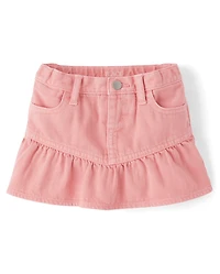 Jupe-short à volants en denim teint pièce pour petite fille