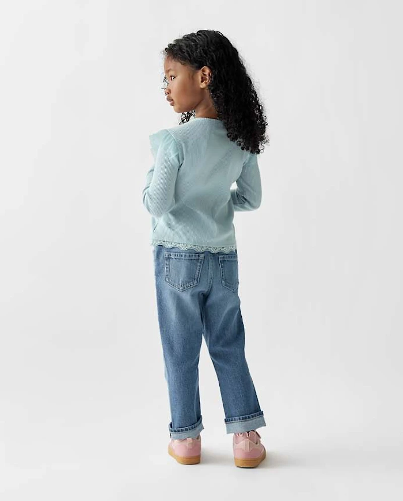 Toddler Girls Ripped Roll Cuff Straight Jeans