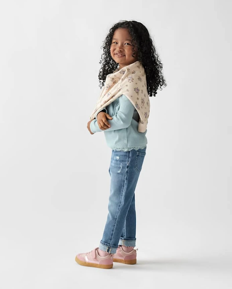 Toddler Girls Ripped Roll Cuff Straight Jeans