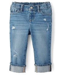 Toddler Girls Ripped Roll Cuff Straight Jeans