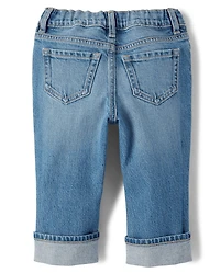 Toddler Girls Ripped Roll Cuff Straight Jeans