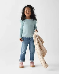 Toddler Girls Ripped Roll Cuff Straight Jeans