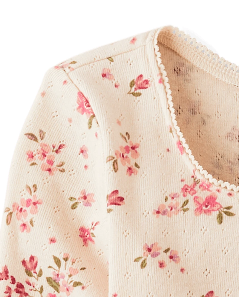 Girls Floral Pointelle Baby Tee