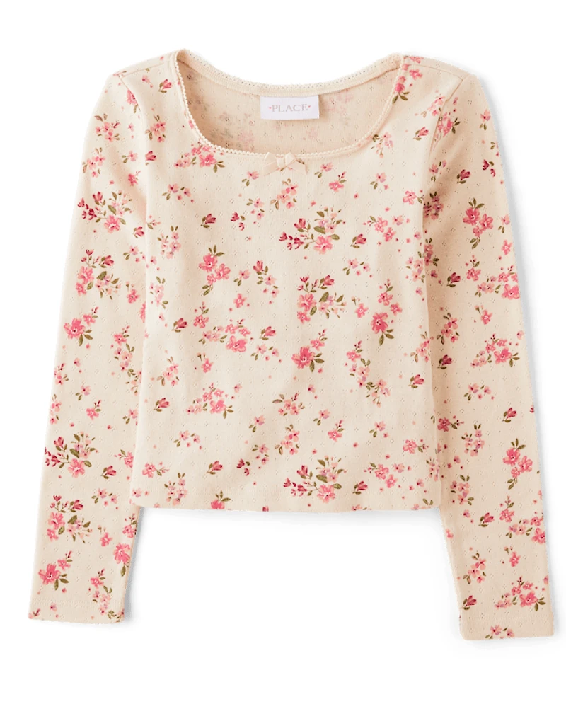 Girls Floral Pointelle Baby Tee