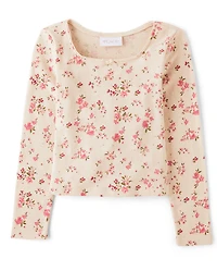 Girls Floral Pointelle Baby Tee