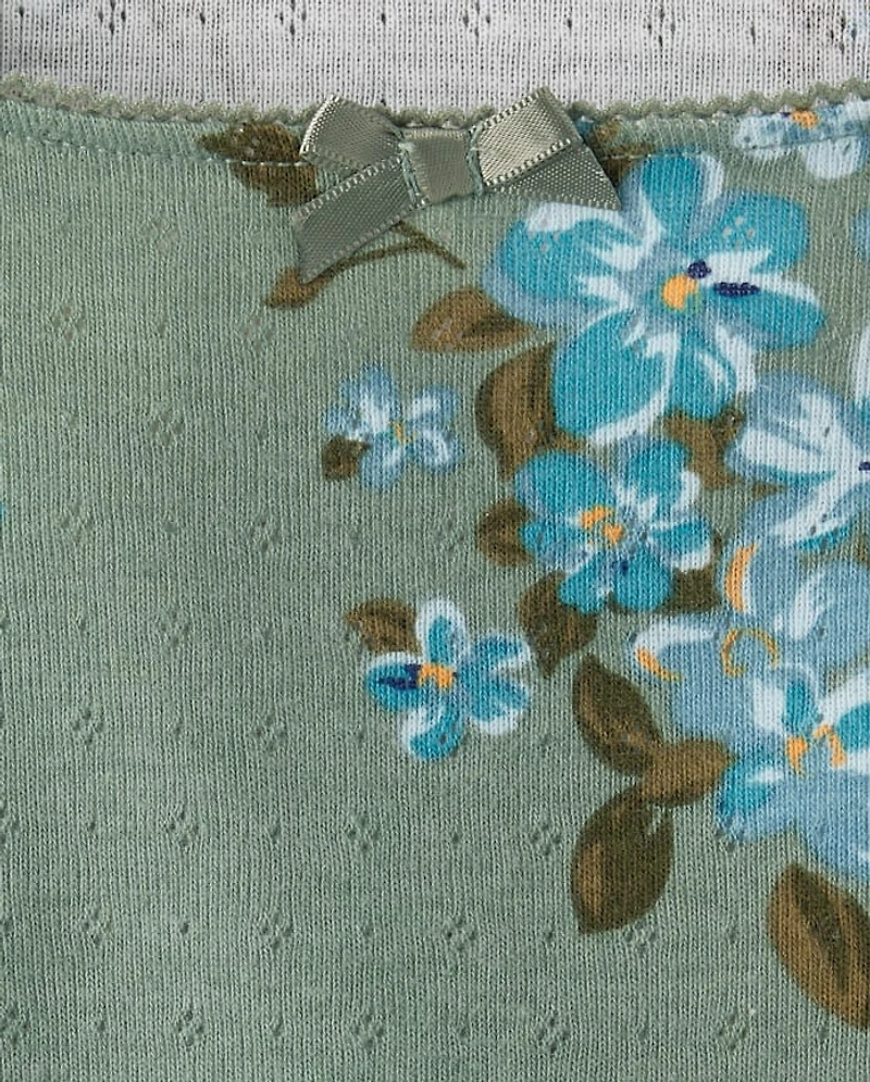 Girls Floral Pointelle Baby Tee