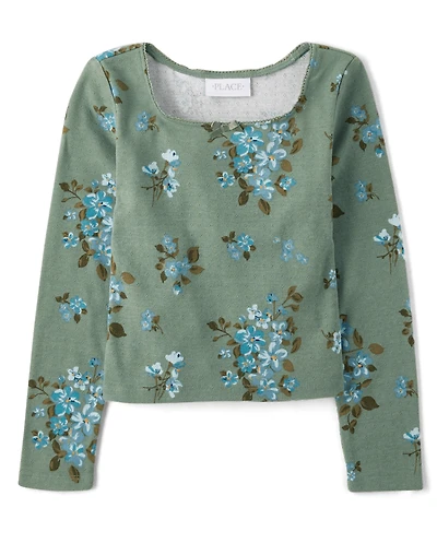 Girls Floral Pointelle Baby Tee