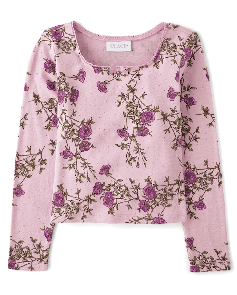 Girls Floral Pointelle Baby Tee