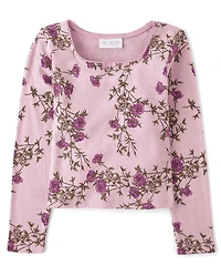 Girls Floral Pointelle Baby Tee
