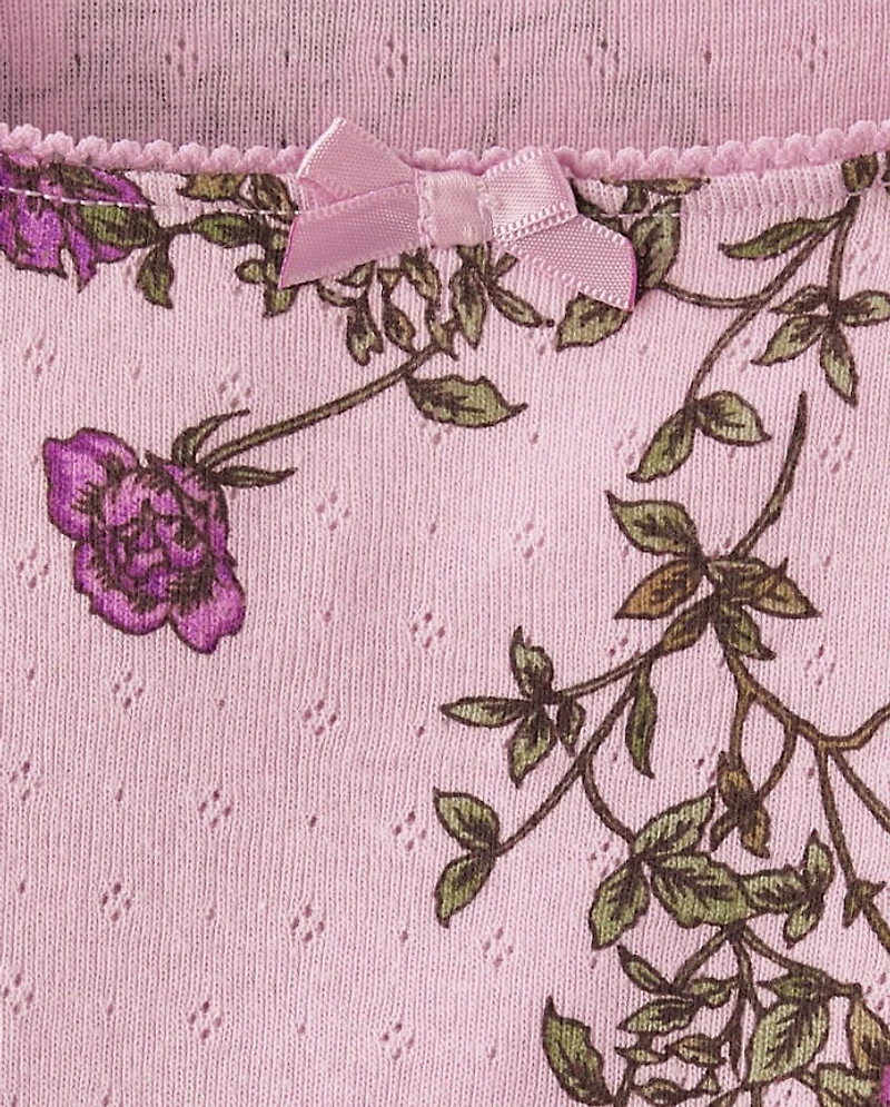 Girls Floral Pointelle Baby Tee