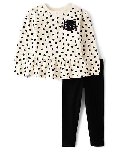 Toddler Girls Applique Cat 2-Piece Outfit Set