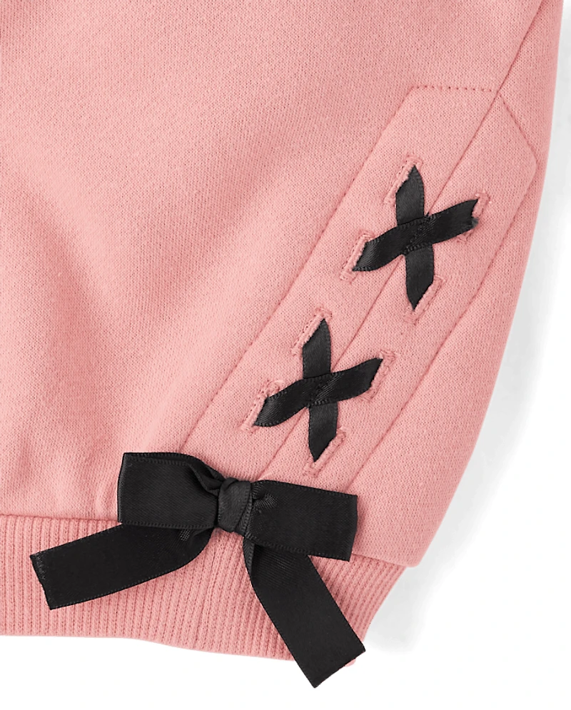 Toddler Girls Lace Up Premium Fleece Sweatshirt
