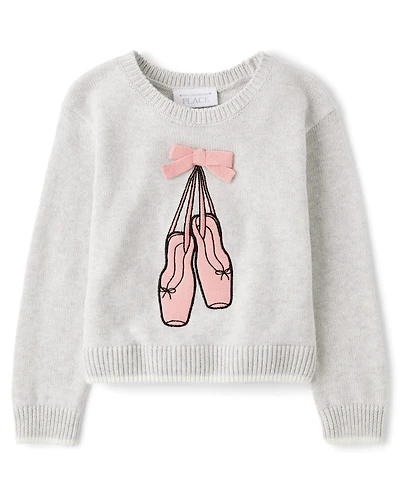 Toddler Girls Embroidered Ballet Slippers Sweater