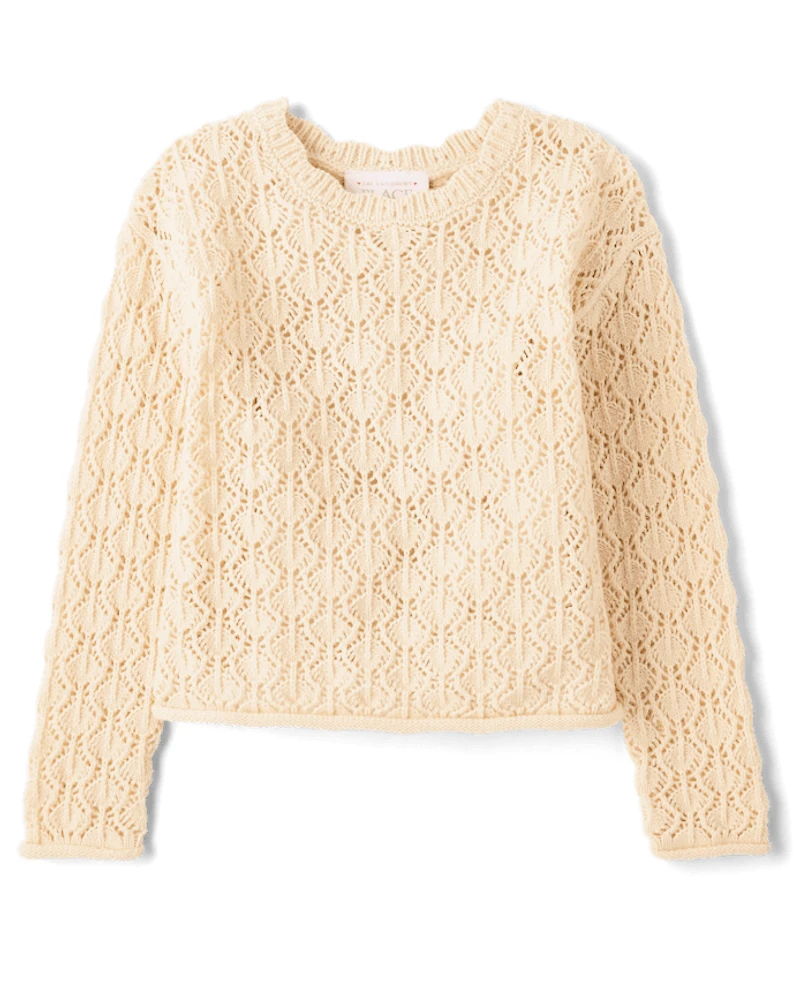 Toddler Girls Scalloped Pointelle Sweater