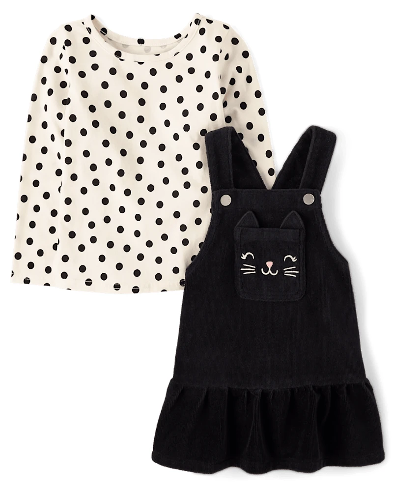 Toddler Girls Cat Skirtall 2-Piece Outfit Set
