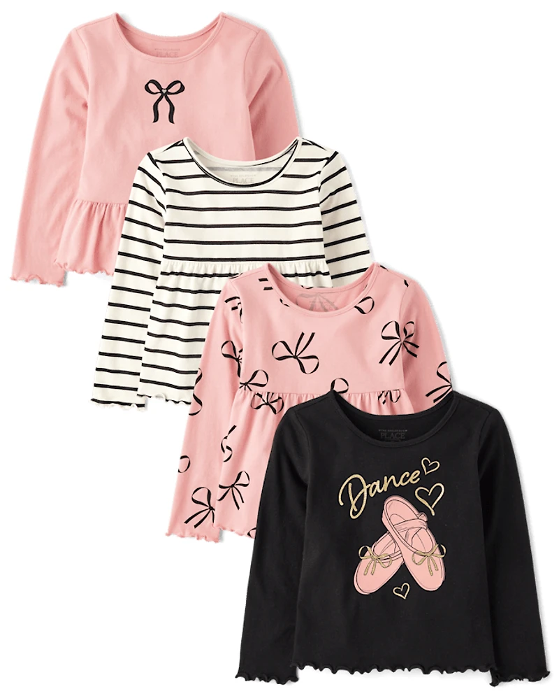 Toddler Girls Bow Lettuce Top 4-Pack