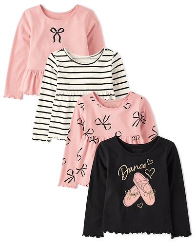 Toddler Girls Bow Lettuce Top 4-Pack