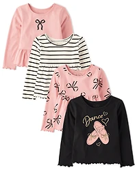 Toddler Girls Bow Lettuce Top 4-Pack