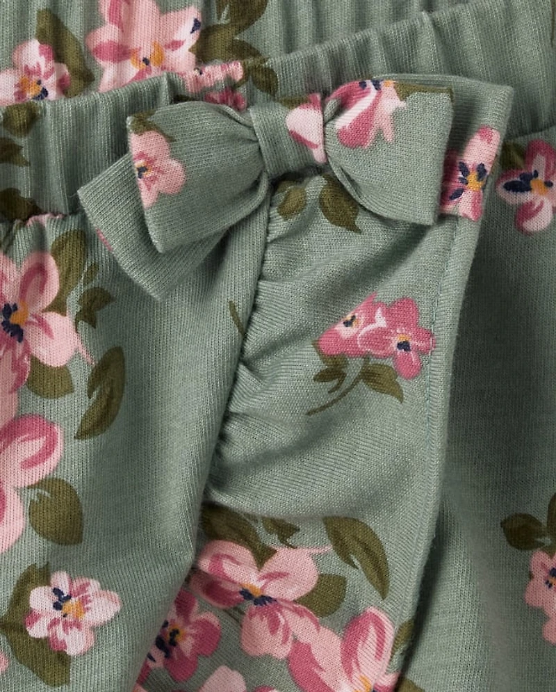 Ensemble 2 pièces à volants et fleurs pour petite fille