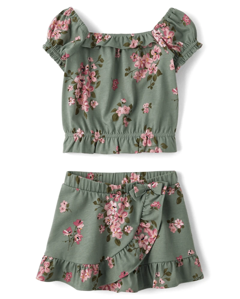 Toddler Girls Floral Ruffle 2-Piece Outfit Set