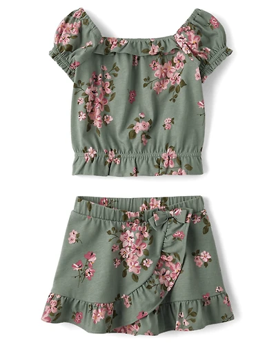 Toddler Girls Floral Ruffle 2-Piece Outfit Set