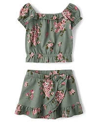 Toddler Girls Floral Ruffle 2-Piece Outfit Set