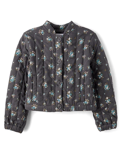 Girls Floral Quilted Jacket