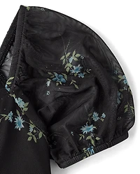 Girls Floral Mesh Puff Sleeve Dress