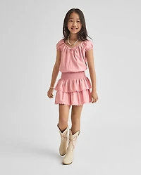 Girls Clip Dot Smocked Tiered Dress