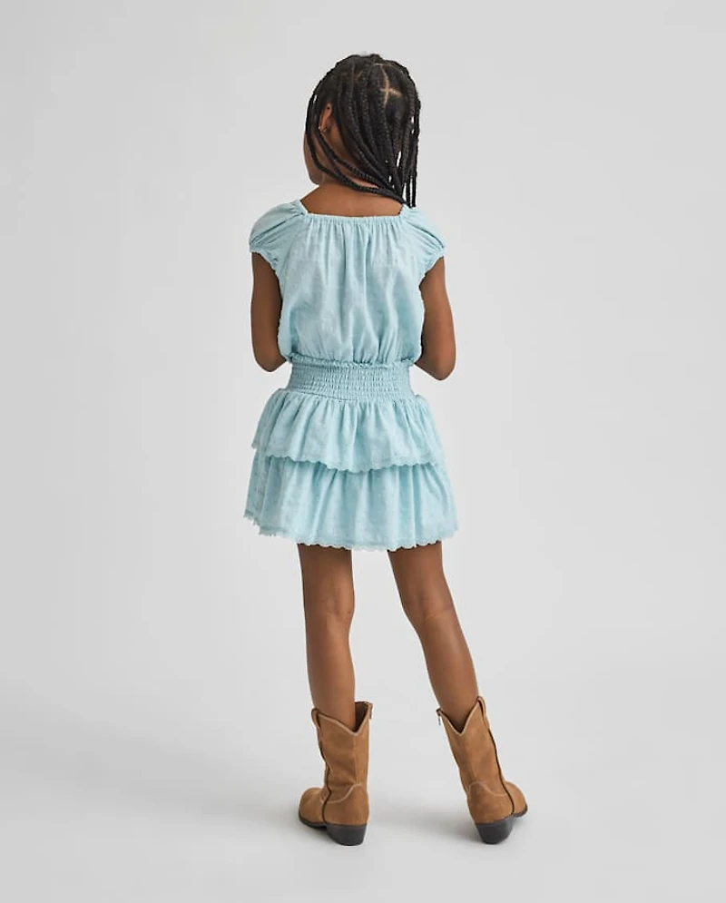 Girls Clip Dot Smocked Tiered Dress