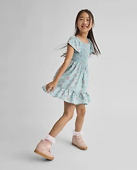 Girls Floral Smocked Ruffle Dress