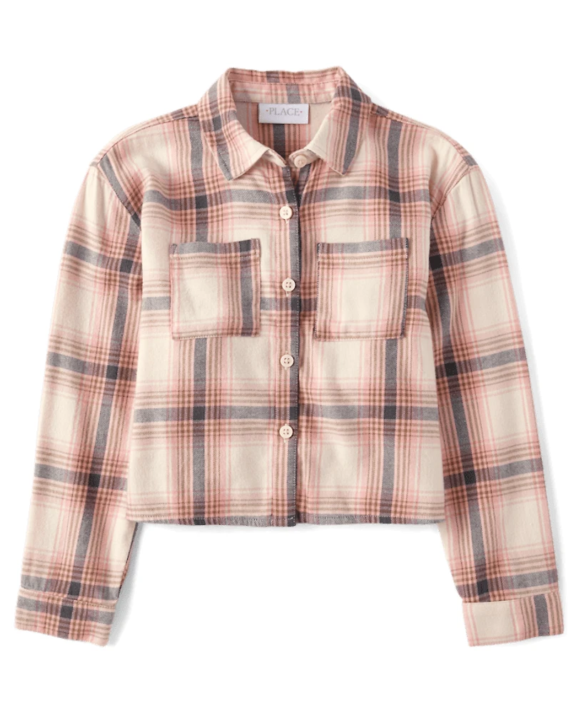 Girls Plaid Flannel Button Up Shirt