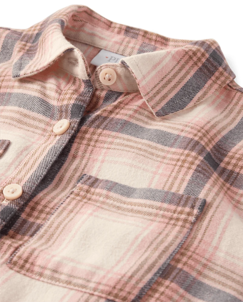 Girls Plaid Flannel Button Up Shirt