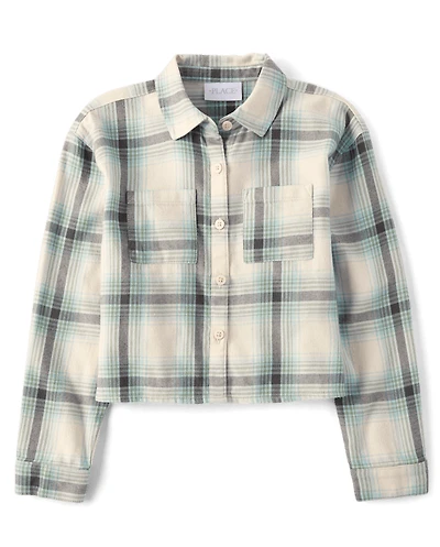 Chemise boutonnée en flanelle à carreaux pour fille