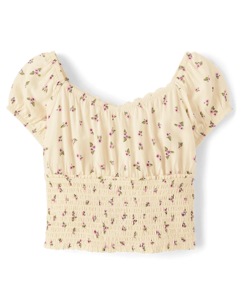 Haut à smocks fleuris pour fille