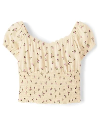 Haut à smocks fleuris pour fille