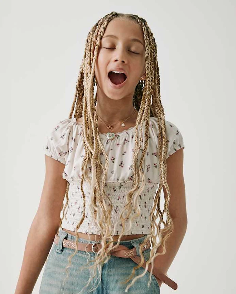 Haut à smocks fleuris pour fille