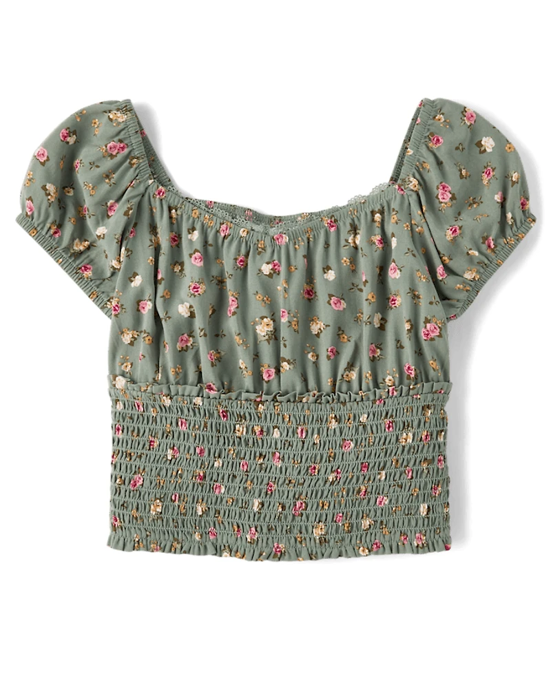 Girls Floral Smocked Top