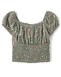 Girls Floral Smocked Top