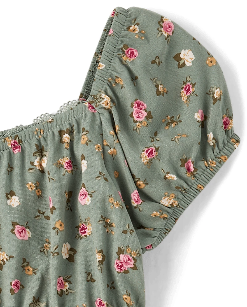 Girls Floral Smocked Top